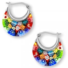 Formia Murrina Colorful Murano Style Glass Hoop Earring