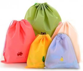 Set of 5 Waterproof Drawstring Bag PE Plastic Folding Sport Bag