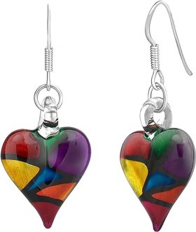 Formia Murrina Glass Mosaic Heart Shaped Dangle Earrings