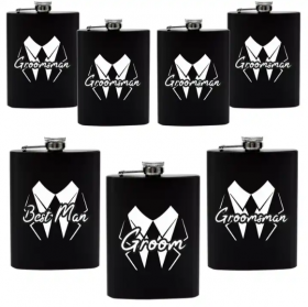 7PCs 6 OZ stainless steel hip flask set customized groomsmen