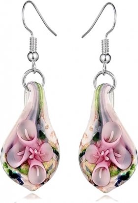 Formia Murrina Pink Purple Blue Twist Glass Dangle Earrings